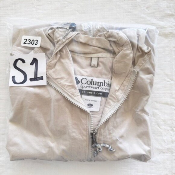 Columbia Windbreaker Jacket Beige Full Zip Hooded Size Large - Picture 7 of 10